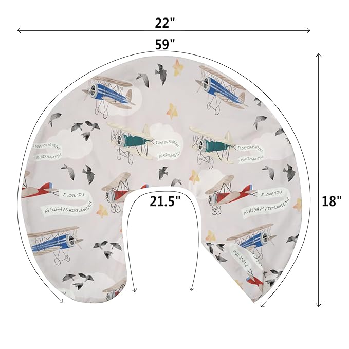 Vintage Planes Birds Sky Nursing Pillow Covers for Boy Girl Retro Flying Airplanes Baby Nursery Slipcover for Breastfeeding Pillows Aircraft Travel Soft Stretchy Removable Covers for Newborn Infant