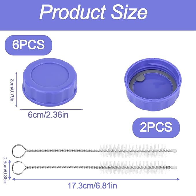 6pcs Baby Bottle Caps for Pigeon & Lansinoh Bottles, Leak Proof Travel and Storage Replacement Tops Lids Covers with Cleaning Brushes Accessories (Purple)