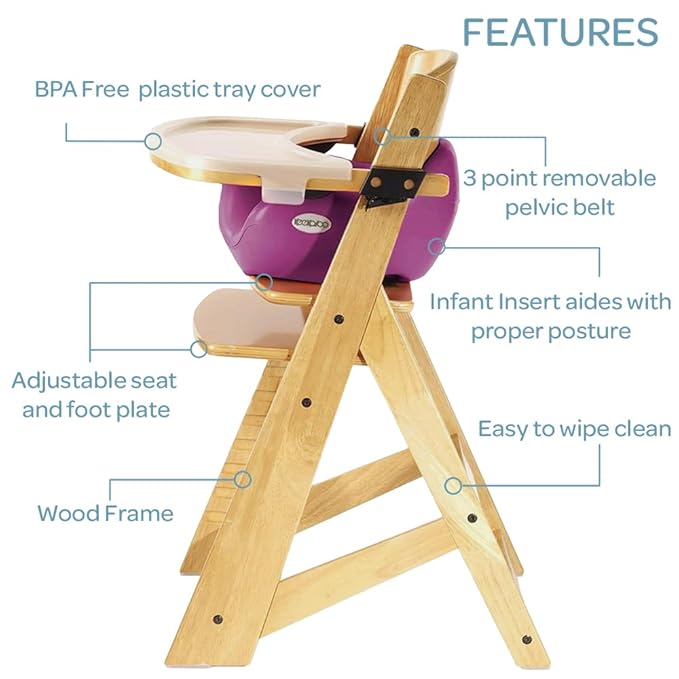 Height Right HIGH Chair Natural with Grey Infant Insert and Tray