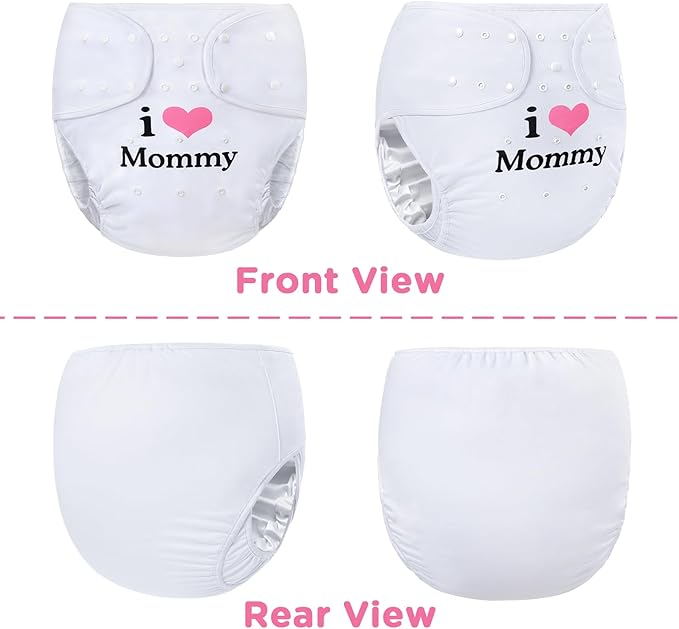 Littleforbig Washable Adjustable Reusable Waterproof Cloth Adult Diaper Wrap Cover One Size - I Love Mommy White