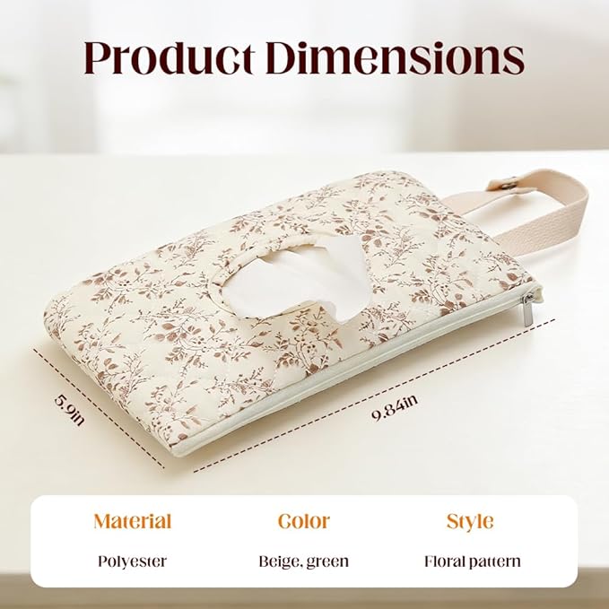 2 PCS Floral Quilted Baby Wipe Holder Pouch with Strap, Reusable Portable Wipes Case for Stroller & Diaper Bag, Leak-Proof Travel Wipes Dispenser with Floral Pattern (Green)