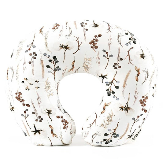 GRSSDER Nursing Pillow Cover Stretchy Minky Removable Nursing Covers for Breastfeeding Pillows, Ultra Soft Comfortable Slipcover for Boy and Girls, Stylish Pretty Flora, Beige