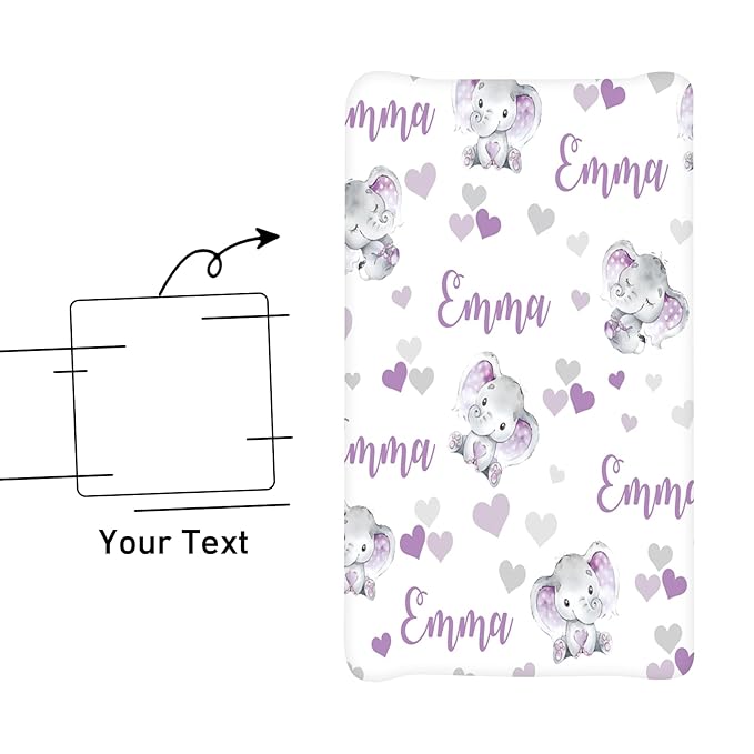 Personalized Baby Changing Pad Cover - 2 Piece Purple Elaphant Baby Pee Pad Cover Nursery Bedding with Name Portable Diaper Changing Pad Gifts for Infant