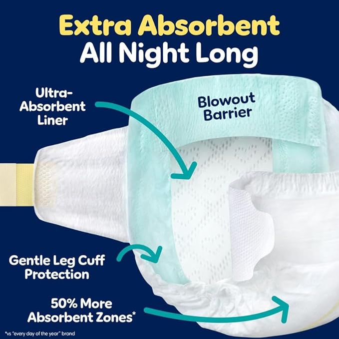 Pampers ZZZ Overnight Diapers, Size 7 (41+ lbs), 36 Count, Nighttime Protection Disposable Baby Diaper, Night Time Leak and Skin Protection