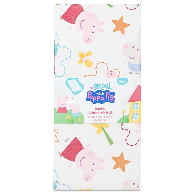 Peppa Pig Portable Nappy Changing Mat Travel Baby Change Mat, Wipe Clean Material, Foldable Padded BPA Free 0M+ Lightweight White/Pink Colour for Babies