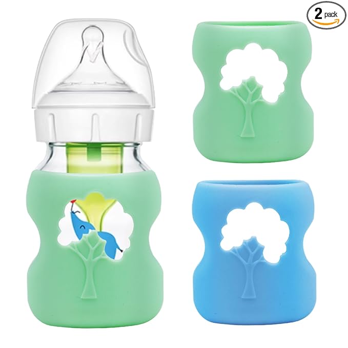 2 Pack Anti Breakage Baby Bottle Holder, Silicone Sleeves for Dr. Brown's Natural Glass Baby Bottles, Anti Flow Sleeve for Infant Bottles (5 Ounce)