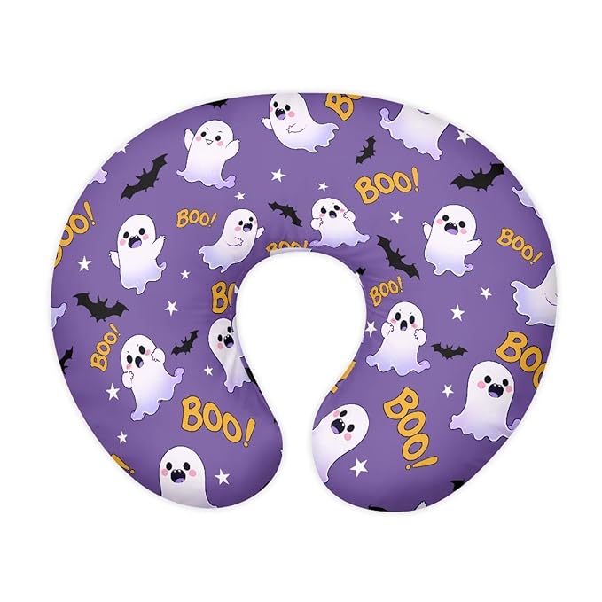 Nursing Pillow Cover for Baby Boys, Halloween Decorations Indoor Breastfeeding Pillow Slipcover, Boo Ghost Bat Pillowcase for Newborn Infant Cover Only