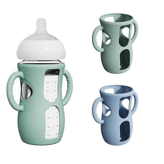 2 Pack Silicone Sleeves for Avent Natural Glass Bottles, Anti Breakage Baby Bottle Protector with Easy-Grip Handle, Compatible with Philips Avent Glass Natural Bottle 8 oz, Not for Infant Use