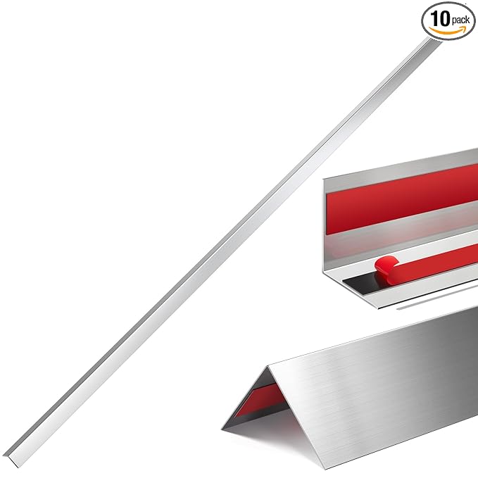 Therwen 10 Pcs 0.5 x 0.5 x 48 Inch 304 Stainless Steel Corner Guards Metal Wall Guard Protector Corner Trim Molding for Door Countertop Furniture Cabinet Protection