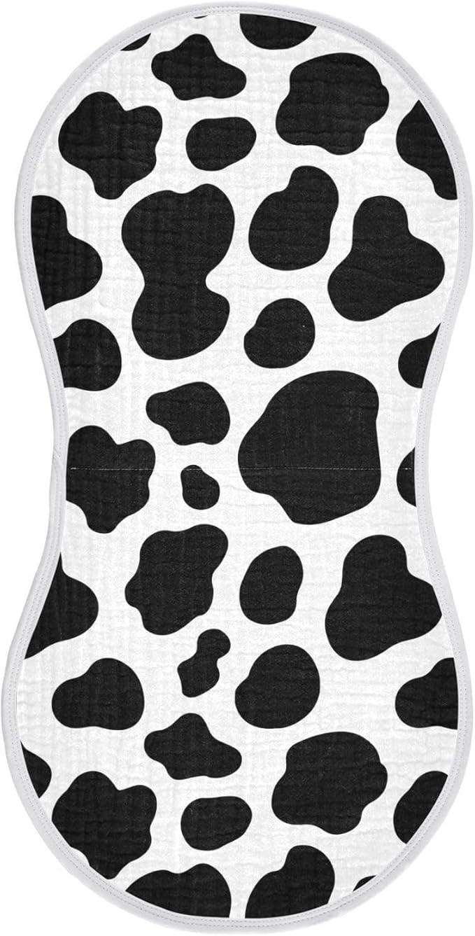 Muslin Burp Cloths for Baby Boys and Girls - 1-Pack Ultra Absorbent Cow Print Muslin Washcloths, Newborn Towel, Milk Spit Up Rags, Burp Cloth Bib for Unisex, 22 x 11 Inch