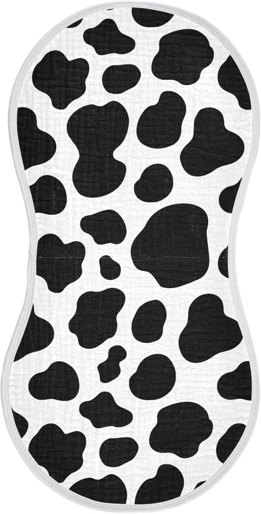 Muslin Burp Cloths for Baby Boys and Girls - 1-Pack Ultra Absorbent Cow Print Muslin Washcloths, Newborn Towel, Milk Spit Up Rags, Burp Cloth Bib for Unisex, 22 x 11 Inch