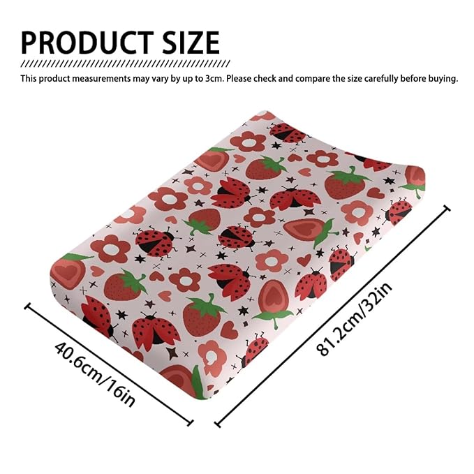 Strawberry Changing Pad Cover for Baby Ladybug Diaper Change Table Pad Covers Stretchy Baby Nursery Diaper Changing Pad Sheets Gift for Holiday