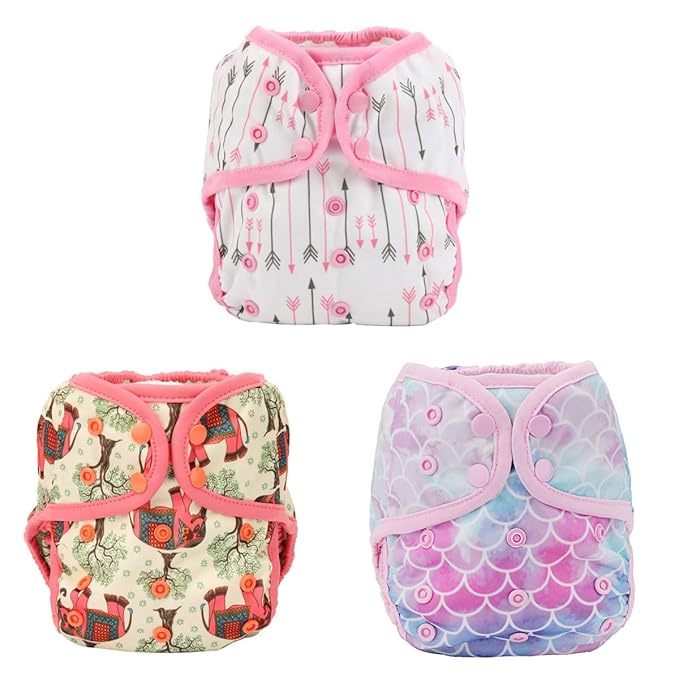 3 Baby Diaper Covers Nappies One Size 8lbs to 36lbs (Elephant Tree Arrow)