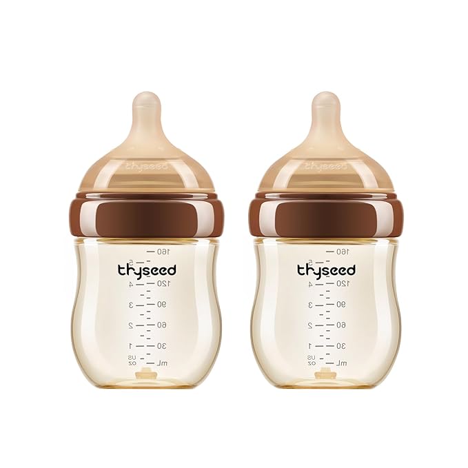 Thyseed PPSU Anti-Colic Baby Bottle, Breast-Like Slow Flow Nipple for Breastfed Babies (1m+), 5 oz/160 mL, 2 Pack