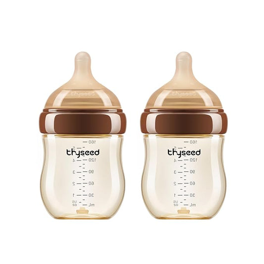 Thyseed PPSU Anti-Colic Baby Bottle, Breast-Like Medium Flow Nipple for Breastfed Babies (2m+), 5 oz/160 mL, 2 Pack