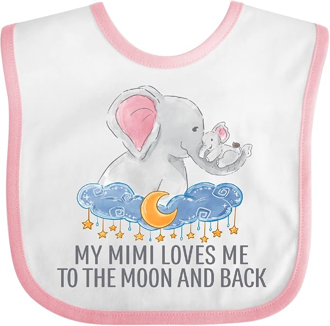 inktastic My Mimi Loves Me To the Moon and Back Elephants in Clouds Baby Bib