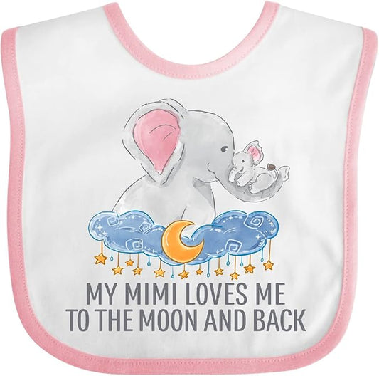 inktastic My Mimi Loves Me To the Moon and Back Elephants in Clouds Baby Bib