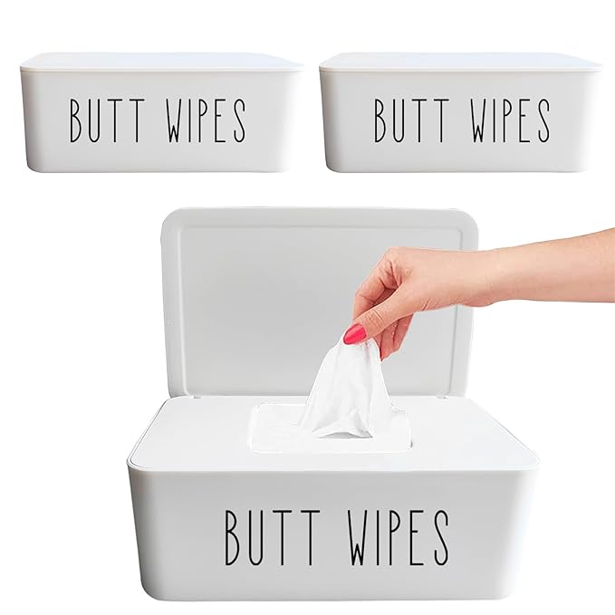 3 Pack Flushable Baby Wipe Holder Aesthetic 7.28" L * 4.80" W * 2.75" Butt Wipes Dispenser Container for Guest Bathroom Decor