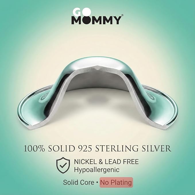 Go Mommy Solid 925 Sterling Silver Nursing Cups — Nipple Covers for Breastfeeding, Nipple Shields for Nursing Newborn, Nickel-Free Breastfeeding Essentials, Regular Size