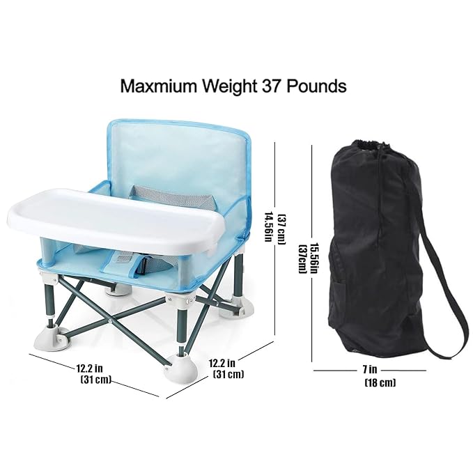 PandaEar Portable Travel Booster Seat with Tray| Folding Baby Seat Booster High Chair for Dining Table| Compact Camping Chair for Lawn, Beach Indoor/Outdoor Use| Toddlers, Kids (Light Blue)
