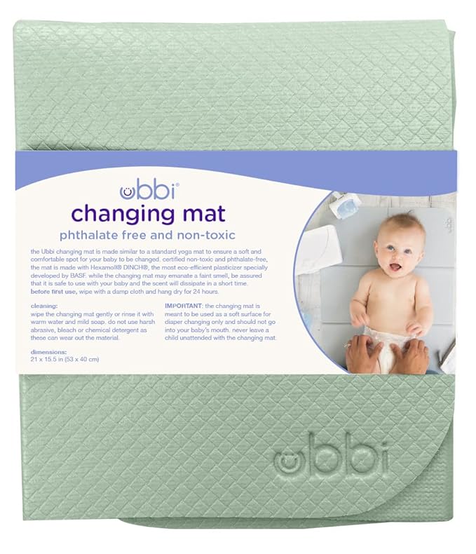 Ubbi On-the-Go Diaper Changing Baby Mat, Soft and Comfortable, Must Have for Newborns, Easy to Clean, Portable Folding Pad, Infant Traveling Accessories, Sage Green, 16" x 21" (Pack of 2)