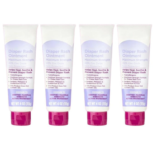 Maximum Strength Diaper Rash Ointment with Zinc Oxide, Baby Skin Protectant Cream, Soothes Irritation and Redness, 4 oz Tube, Pediatrician-Friendly Formula 4-pack