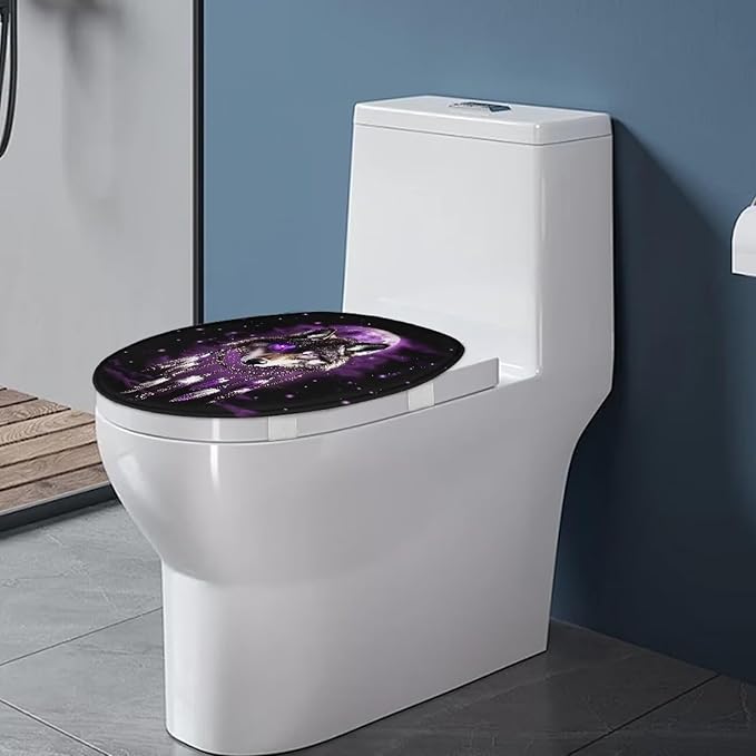 Wolf Dreamcatcher Toilet Seat Covers for Bathroom Decoration Soft Flannel Fabric Soft and Breathable Toilet Lid Cover Flannel Fabric Universal for Most Toilet Bowl Lids