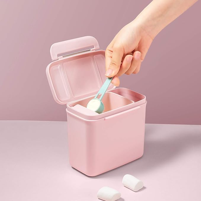 Formula Dispenser with Scoop Milk Powder Formula Containers for Travel Baby Food Storage and Snack Cup for Outdoor Activities On-The-Go Pink(Outer Box Capacity: 0.92 LB(420 g))