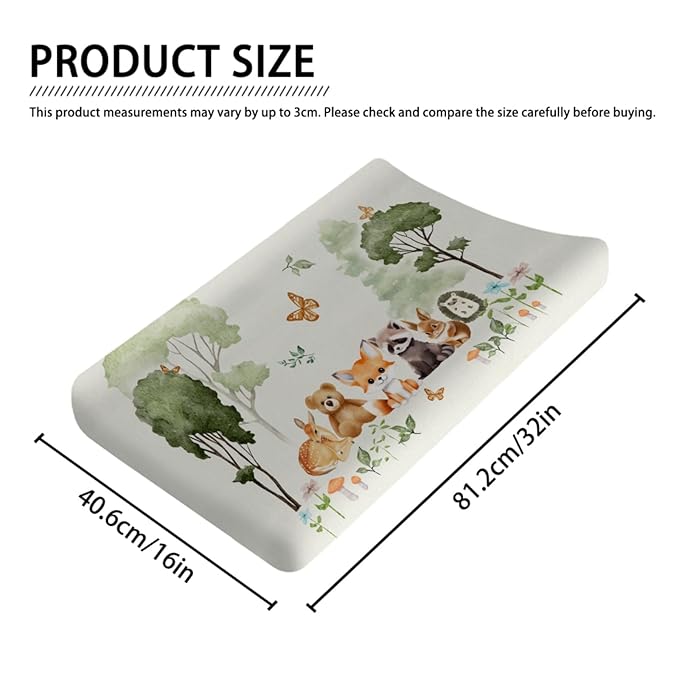 Cute Animals Forest Changing Pad Covers Bear Raccoon Fox Deer Rabbit Hedgehog Diaper Change Table Sheets for Boys Girls Soft Stretchy Baby Diaper Changing Table Mat Cover 32''x16''