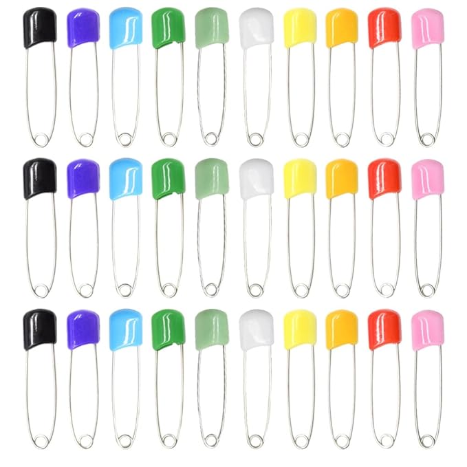 50 Pieces Safety Pins Diaper Pin 2.12 Inch Stainless Steel Nappy Pins Plastic Head Baby Safety Pins Colour Safe Locking Closures for Cloth Diapers (ET/Colour)
