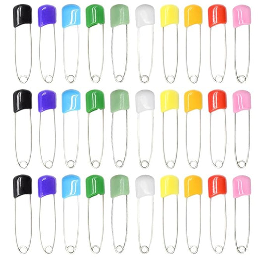 50 Pieces Safety Pins Diaper Pin 2.12 Inch Stainless Steel Nappy Pins Plastic Head Baby Safety Pins Colour Safe Locking Closures for Cloth Diapers (ET/Colour)