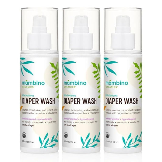 Mambino Organics Diaper Area Wash, Gentle No-Rinse Diaper Rash Spray for Sensitive Skin, Baby Cleansing Water with Organic Chamomile, Vegan, Safe for Newborns, 3 Pack, 5 fl oz