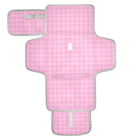 Portable Diaper Changing Pad Travel Baby Changing Mat Waterproof Diaper Changing Mat Foldable Lightweight Baby Changer with Built-in Pillow Checkered Pink 01