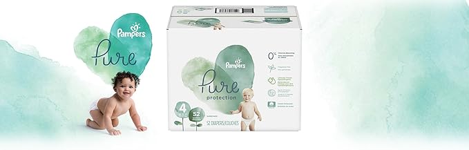 Diapers Size 4, 52 Count - Pampers Pure Protection Disposable Baby Diapers, Hypoallergenic and Unscented Protection, Super Pack (Old Version)