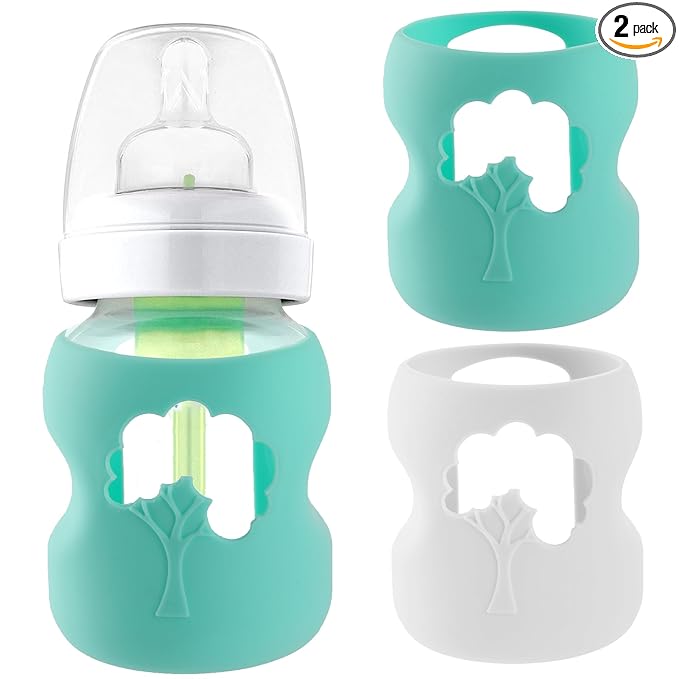 Silicone Baby Bottle Sleeves Compatible with 5 oz Dr. Brown's Natural Glass Bottles Dishwasher-Safe Anti-Colic Baby Bottle Covers for Dr. Brown Wide-Neck Glass Bottles - 2-Pack