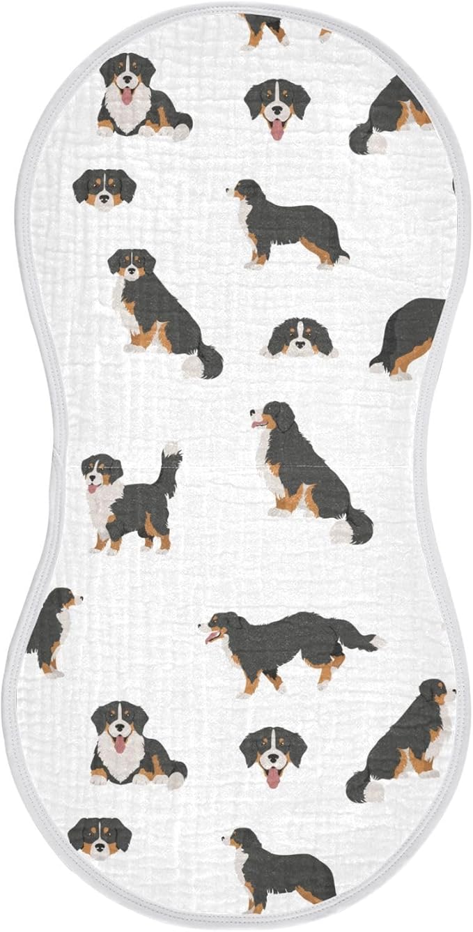 vvfelixl Baby Burp Cloths Bernese Mountain Dog Baby Newborn Cotton Burping Cloths Set Baby Washcloths 4 Pack