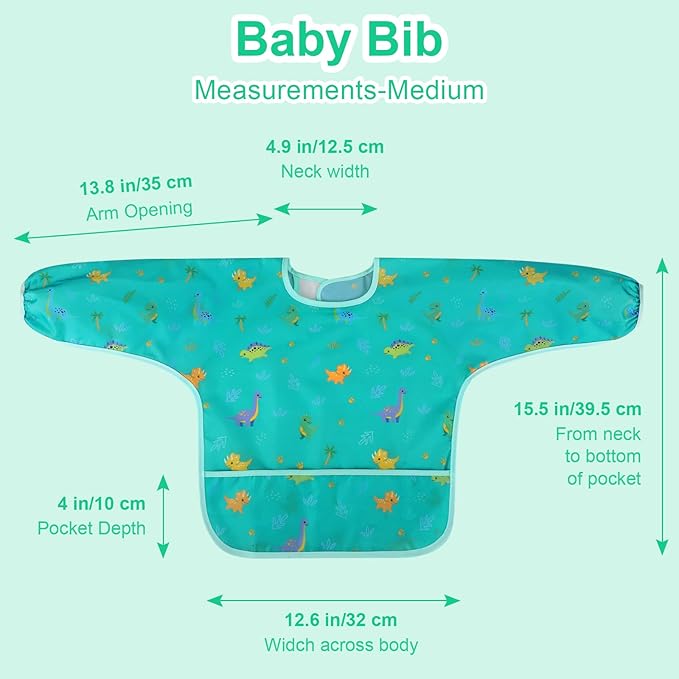 Accmor 3 Pack Long Sleeve Bibs, Baby Smock Waterproof Sleeved Bib Smock for Baby Toddler 6-36 Months