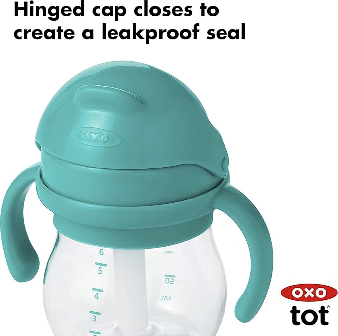 OXO Tot 6 Ounce Transitions Straw Cup with Removable Handles - Teal (Pack of 2)