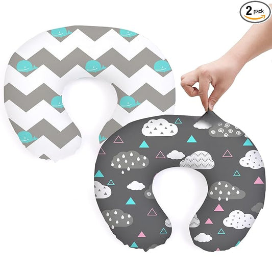 BROLEX Baby Nursing Pillow Covers: 2-Pack Soft Slipcovers for Breastfeeding Pillows - Comfortable Fabric, Fits Standard Nursing Pillows for Boys & Girls - Whale Cloud