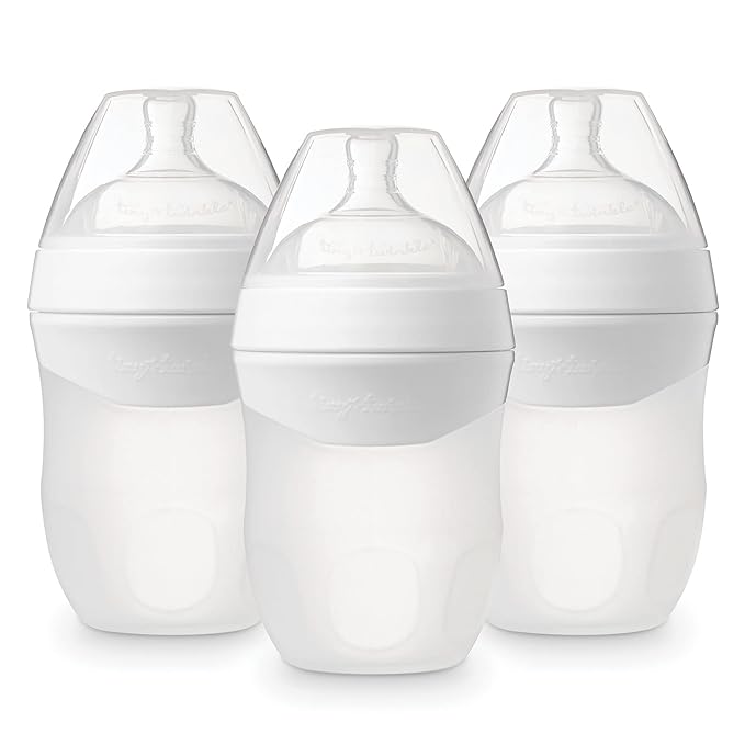 Tiny Twinkle Silicone Baby Bottle with Comfort Grip and Soft Flexible Nipple - Squeezably Soft Baby Bottles for Newborn and Up (White, 6 Ounce - 3 Pack)