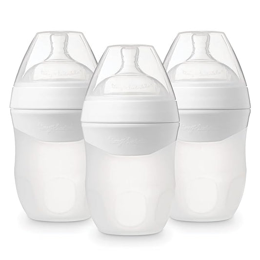 Tiny Twinkle Silicone Baby Bottle with Comfort Grip and Soft Flexible Nipple - Squeezably Soft Baby Bottles for Newborn and Up (White, 6 Ounce - 3 Pack)