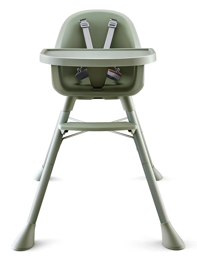 HARPPA 2 in 1 Baby High Chair for Babies and Toddlers, Convertible High Chairs with Removable Double Tray, Waterproof PU Seat Cushion, Anti-Slip Footrest and 5-Point Harness for 6–36 Months, Sage
