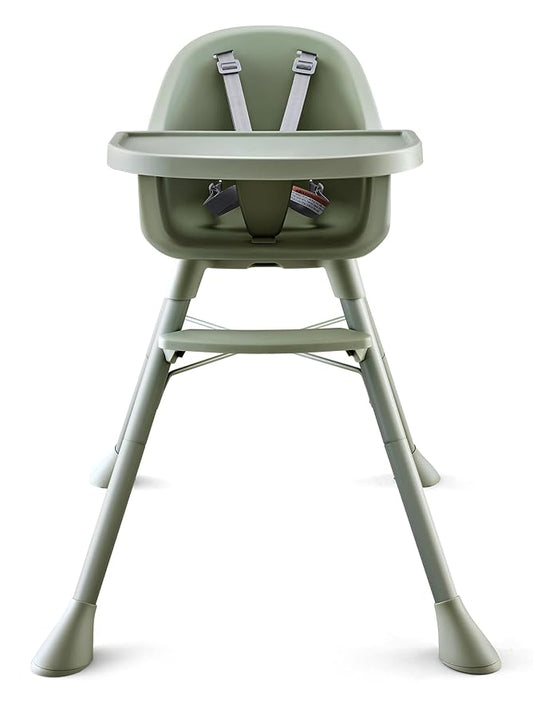 HARPPA 2 in 1 Baby High Chair for Babies and Toddlers, Convertible High Chairs with Removable Double Tray, Waterproof PU Seat Cushion, Anti-Slip Footrest and 5-Point Harness for 6–36 Months, Sage