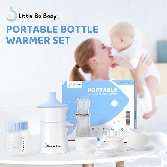 Portable Bottle Warmer Set, Little Bo Baby Portable Warmer with Baby Bottle and Adapter Travel Bottle Warmer for Breastmilk and Formula Bottle Warmer