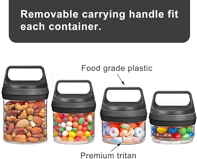SELEWARE Stackable Snack Jars, Twist Lock Stackable Containers Set, Food Storage Travel Container for Storing Milk Protein Powder Snacks, BPA Free, 4-Piece for 1 Pack (Black, Total 31oz)