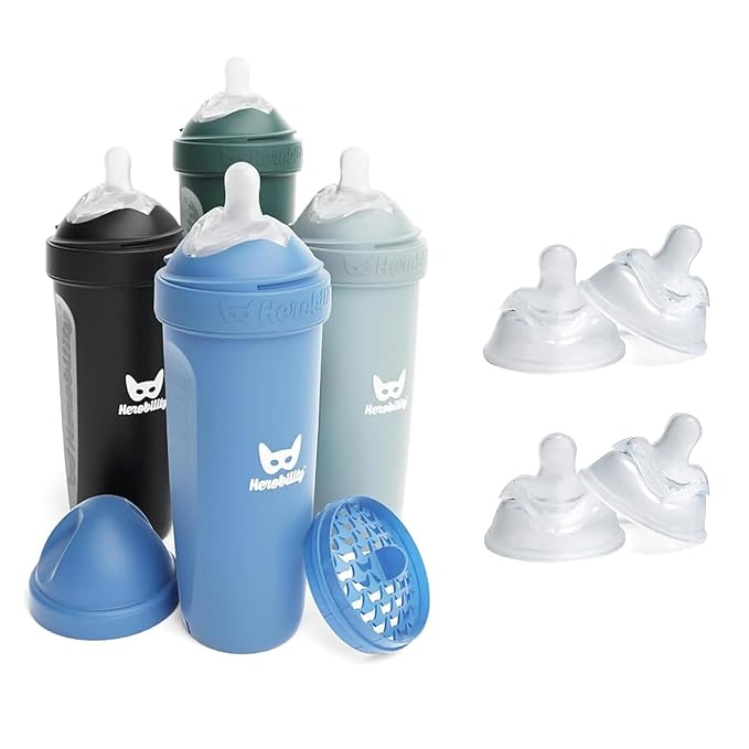 Herobility Double Anti-Colic Baby Bottle – 12 fl oz /340ml with X-Large Size Teats - Bundle