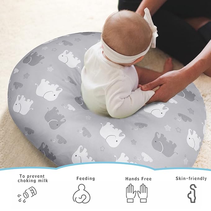 Nursing Pillow Cover, Elephant Breastfeeding Pillow Slipcover for Baby Boys & Girls, Animal Nursing Pillow Case for Newborn, Soft Fabric Fits Snug On Infant, Washable & Breathable (ONLY COVER)
