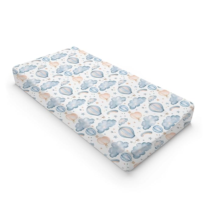 Watercolor Balloons Stars Clouds Baby Changing Pad Cover, Unisex Hot Air Balloon Nursery Diaper Changing Table Pad Mat Sheet for Boys Girls-16x32