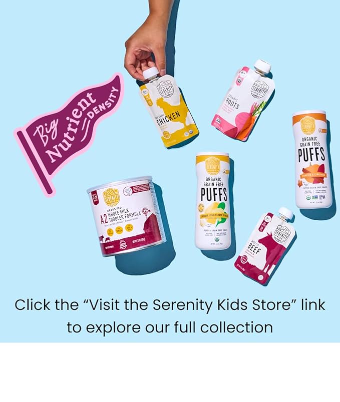 Serenity Kids 6+ Months Dairy Free Smoothie Baby Food Pouches - Protein Snack Pouches with Grass-Fed Collagen & Healthy Fats - USDA Organic Baby Food with No Added Sweeteners - 3.5 Fl Oz, Pack of 8