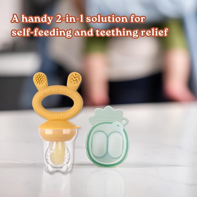 Haakaa Freeze-N-Feed Mini Combo with Silicone Food Feeder & Silicone Mini Nibble Tray|Baby Solid Food Self Feeder|Breastmilk Popsicle Mold Storage & Feeder for Soothing Baby Gums 1 PK
